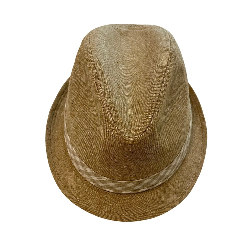 Daniel Cremieux Linen Cotton Fedora Hat Tan Plaid Band L/XL